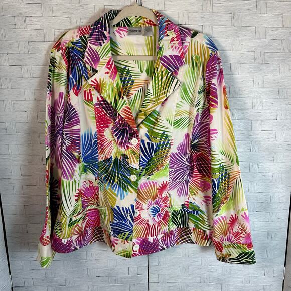 Chico’s Jackets & Blazers - Chico’s Womens tropical floral denim jacket very colorful button up plus size